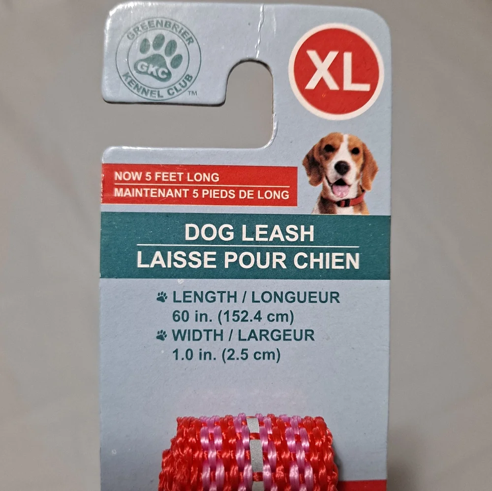 5 Foot Pink Reflective Nylon Dog Leash Size XL Greenbrier Kennel Club 60